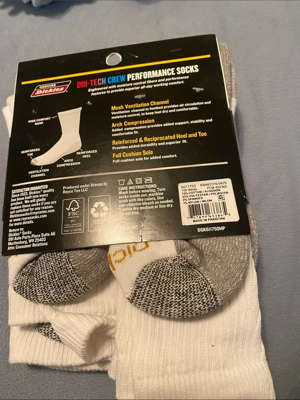 Dickies White Dri-Tech Crew Athletic Work Socks - 5 Pack
